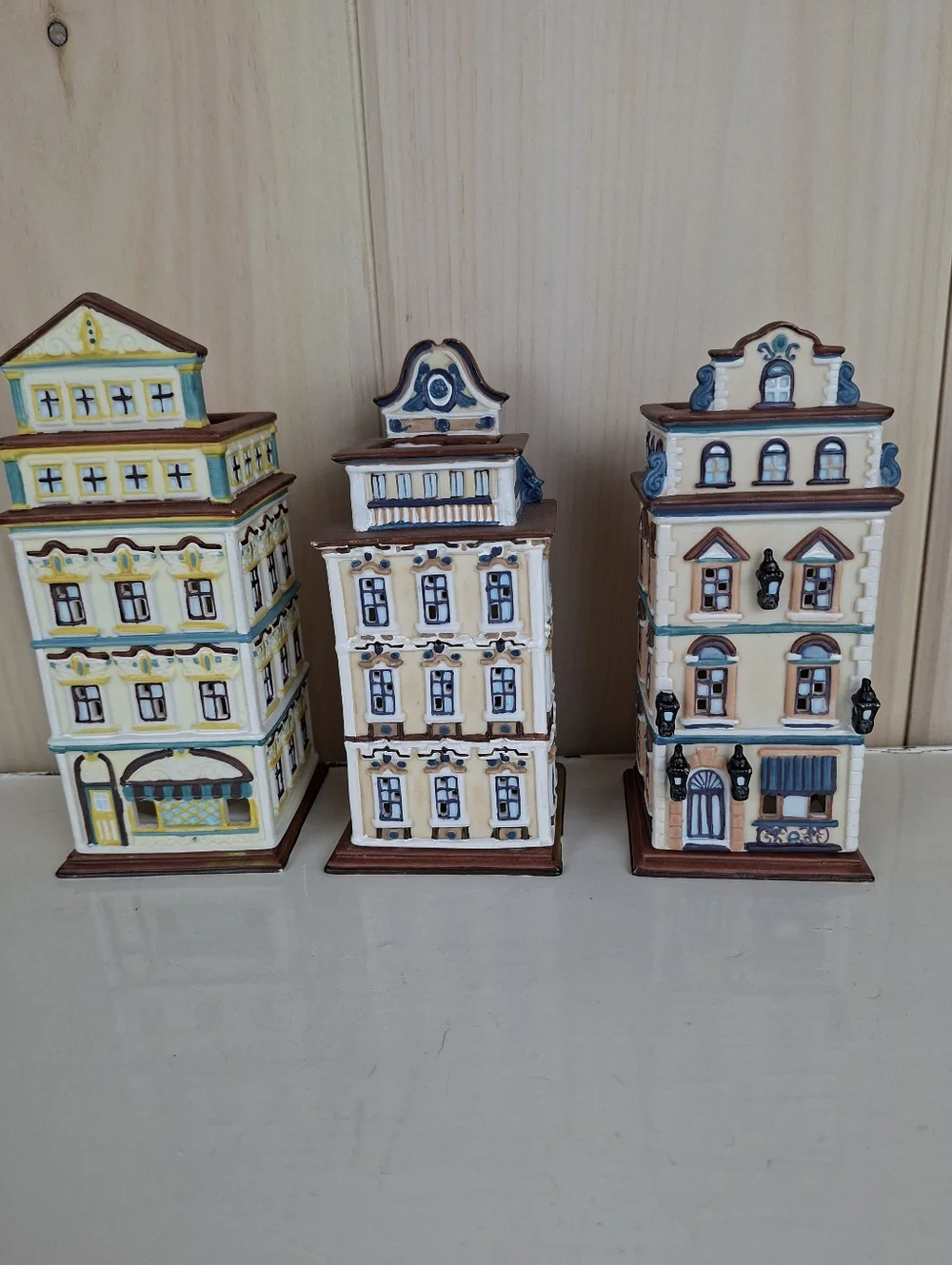 Lot Of 3 Partylite Cafe Tealight Ceramic House Candle Holder Handpainted - Picture 12 of 12